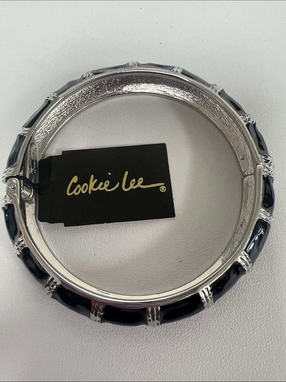Cookie Lee Black and Silver Accent Enamel Bangle